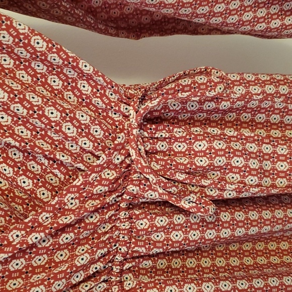 Vintage Fervour long sleeve dress. Red, white, navy blue pattern. Boho. Size M. - Picture 4 of 13